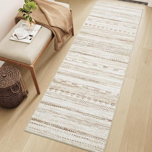 2x8 Runner Rug Machine Washable Non Slip Area Rug Distressed Neutral Moroccan Boho Rug Ultra Soft Floor Runners for Hallways for Entryway Laundry Room Kitchen, Brown