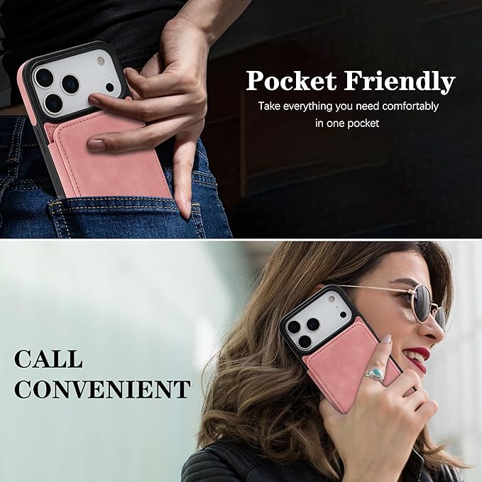 GUERNICA for iPhone 17 Pro Max (6.9") Case Wallet with Card Holder, RFID Blocking Leather Protection, Shockproof Women Men Phone Case for Apple 17 Pro Max, Pink