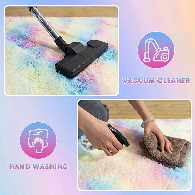Large 9x12 Area Rug for Living Room, Ultra Soft Shag Thick Fluffy Plush Fuzzy Carpet for Bedroom, Girls Boys Kids Room Non Slip Dorm Rug for Home Decor Aesthetic, Rainbow