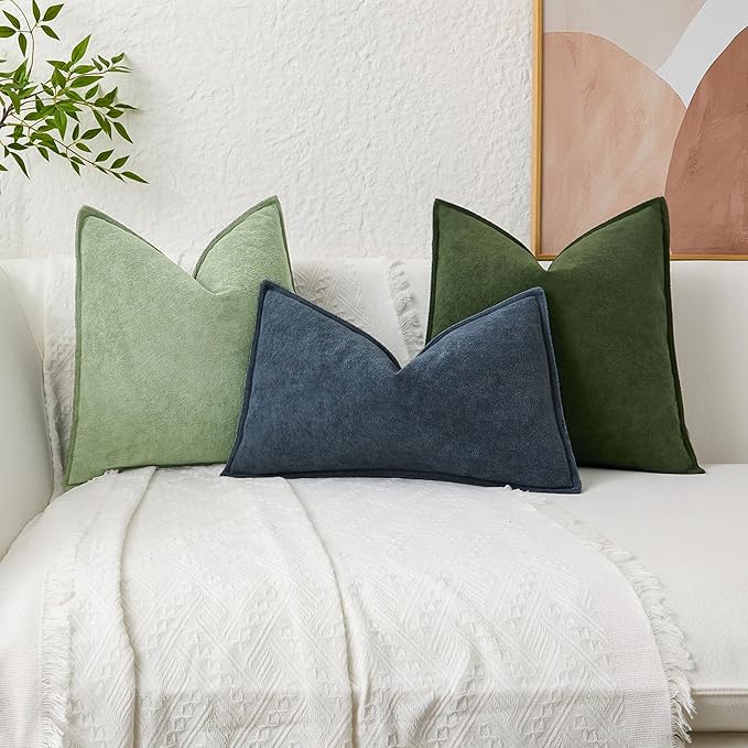 Kevin Textile Waterproof Decorative Pillow Covers Sage Green 22x22 Inch Pack of 2 Soft Boucle Textured Euro Pillowcases Elegant Accent Pillows for Couch Sofa Chair Bed Home Decor Indoor Outdoor