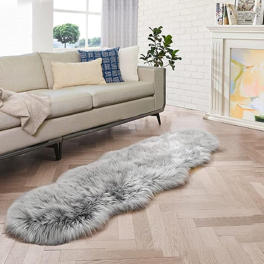 Light Gray Washable Fuzzy Fur Runner Rugs for Living Room Nursery Rugs for Bedroom Faux Sheepskin Shag Rug 2x6 Teen Room Décor