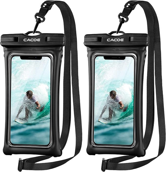 CACOE [Floatable] Floating Universal Waterproof Phone case 2 Pack-Up to 7.0",Phone Pouch with Adjustable Neck Lanyard,IPX8 Cellphone Dry Bags for Beach Pool Swimming（Black+Black）