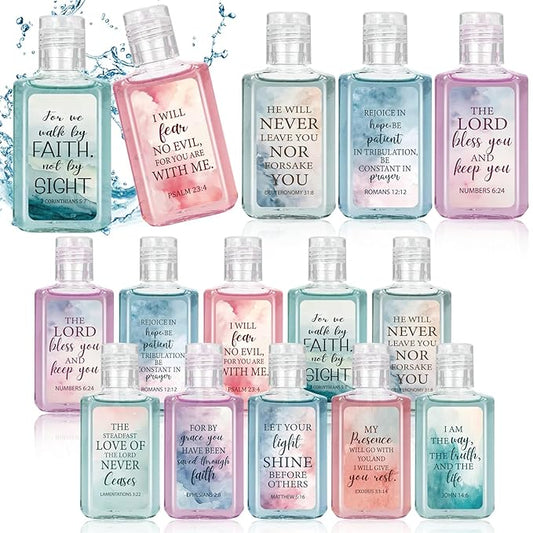 50 Pcs Christian Mini Hand Sanitizer Bulk Bible Verse Hand Sanitizer Religious Inspirational Favors 1fl oz Travel Size Hand Soap Gift for Pastor Church Prayer Christian Party Favors (Watercolor)