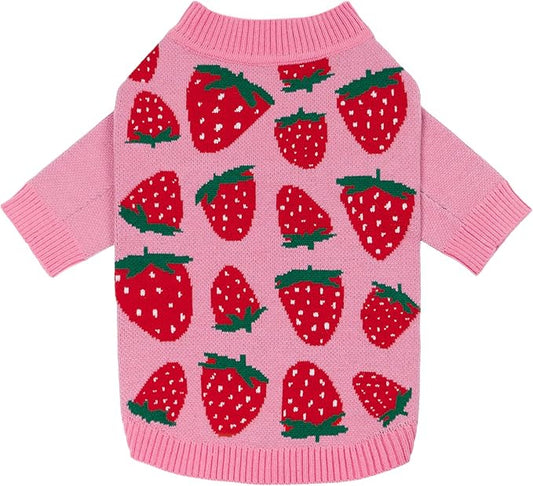Fitwarm Adorable Strawberry Dog Sweater, Thermal Dog Winter Clothes for Small Dogs Girl, Pet Outfit, Pink, Red, White, Green, Large