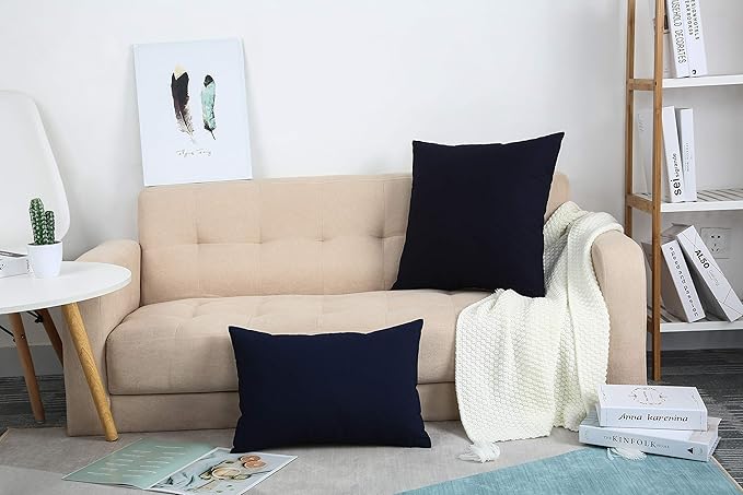 TangDepot Set of 2 Handmade Decorative Solid 100% Cotton Canvas Throw Pillow Covers/Cushion Covers, 45 Colors Available - (16"x16" 2 Pieces, Dark Navy)
