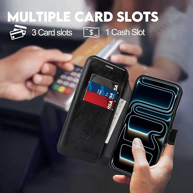 CIVICASE for iPhone 17 Pro Wallet Case with Stand,PU Leather Flip Credit Card Holder Slots (RFID Blocking),Compatible with Magsafe Magnetic Holder Phone Cover Women Men,Black