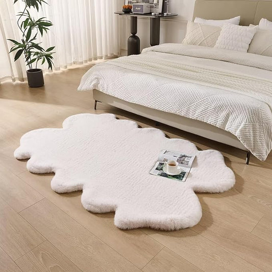1700GSM Fuzzy Faux Sheepskin Fur Area Rug,Extra Soft Faux Fur Mat,Fluffy Shaggy Fur Rug for Bedroom Living Bedside Rug Room Decor-Ivory White, 2 x 3 ft