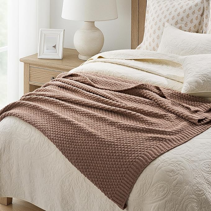 EVERGRACEHOME Chunky Chenille Knit Throw Blanket for Couch, Soft Luxurious Moss Stitch Blankets for Bed, Cozy Decorative Farmhouse Knitted Throws for Sofa, Terracotta Clay, 60" x 80"