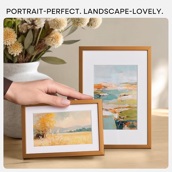 Homeforia 8x8 Picture Frames Bronze, High End Metal 8 x 8 Square Photo Frame with Mat 6 by 6, 8x8 Brass Frame Matted to 6x6 inch Print, 8by8 Wall or Tabletop Frames, Tempered Glass, Wall Kit, Set of 3