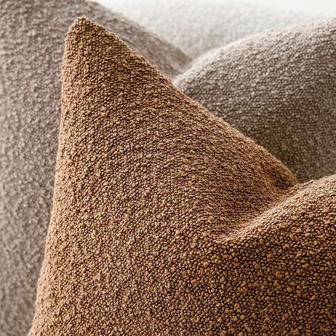 Foindtower Textured Boucle Throw Pillow Covers Accent Solid Lumbar Pillow Cases Cozy Soft Decorative Couch Cushion Case for Chair Sofa Bedroom Living Room Home Decor, 12 x 20 Inch,Tobacco