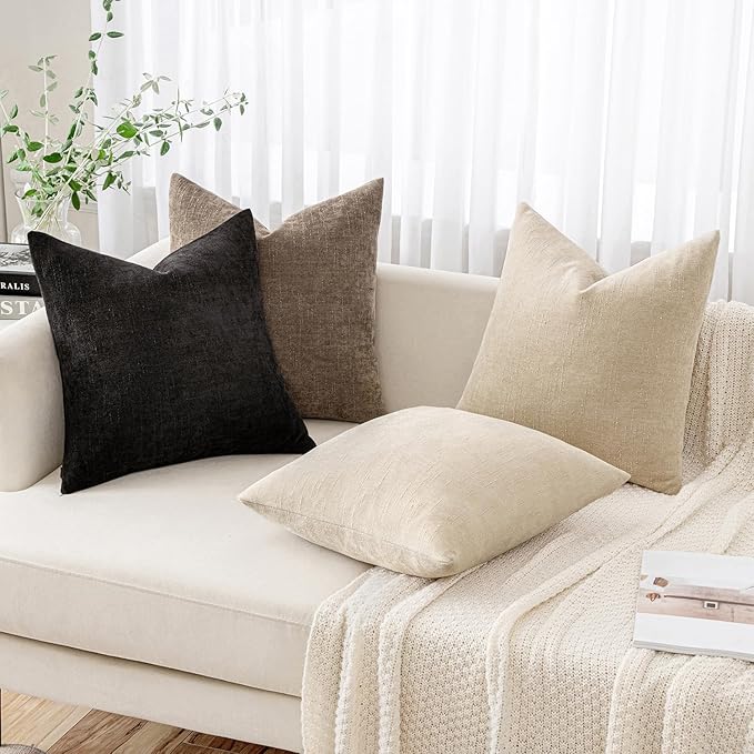 MIULEE Pack of 2 Decorative Throw Pillow Covers Soft Chenille Throw Pillows Solid Neutral Farmhouse Textured Cushion Covers for Couch Sofa Bedroom Living Room 20x20 Inch, Black