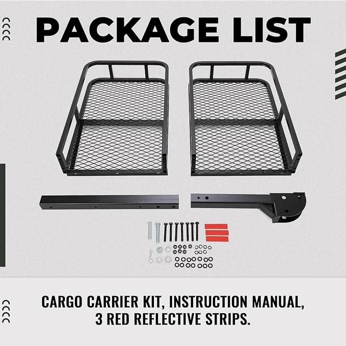 KUAFU Hitch Cargo Carrier Rack 550lbs 61.5"x19.5"x5.5" Compatible with 2"x2" Hitch Receiver Van SUV Truck Trailer Folding Rear Luggage Basket Hitch Mount Cargo Rack