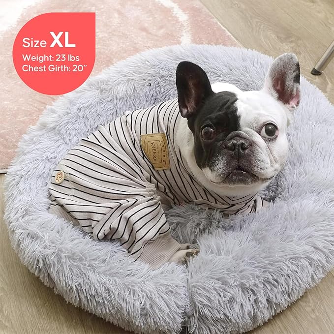 KYEESE Dog Pajamas Striped Pet Jumpsuit Soft Doggie Jammies Lightweight Onesie 4 Legs PJS Stretchable Dog Pajamas Breathable Costumes Comfortable Sleepwear for Small Dogs,Ivory Brown Striped, X-Large