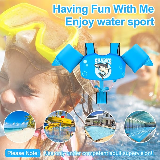 Chriffer Kids Swim Vest Life Jacket for 30-55 Pounds Boys and Girls, Toddler Floaties with Shoulder Harness Arm Wings for 2,3,4,5,6,7 Years Old Baby