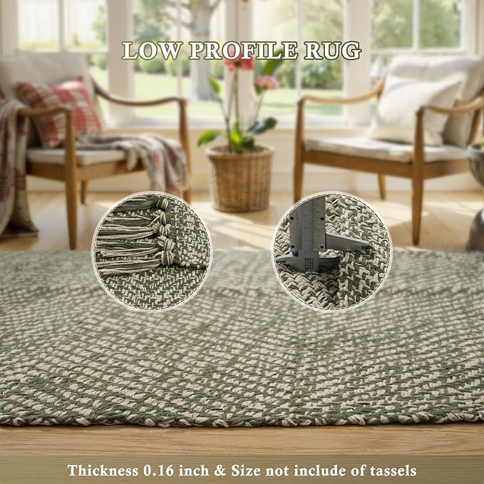 Collive Washable Runner Rugs for Hallways, 2' x 5' Natural/Green Entryway Runner Rug Soft Hand-Woven Contemporary Modern Laundry Room Indoor Carpet for Bathroom Bedroom Kitchen Front Door