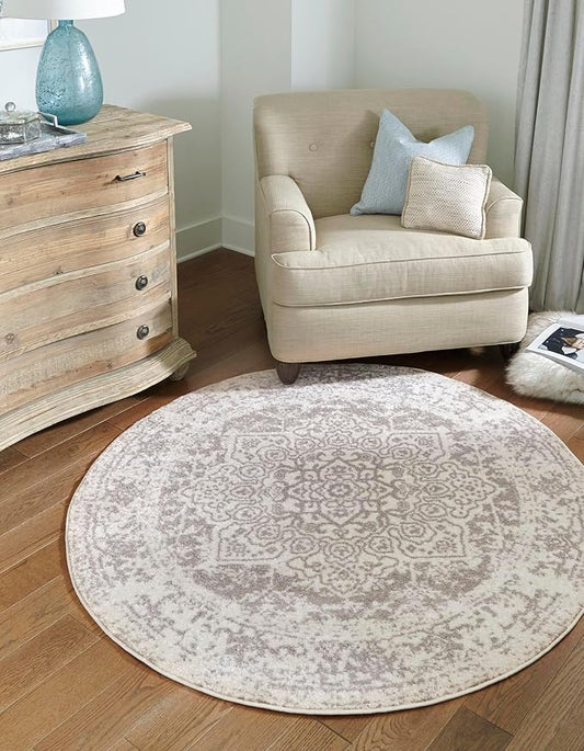 Rugs.com Arlington Collection Rug – 12 Ft Round White Medium-Pile Rug Perfect for Kitchens, Dining Rooms