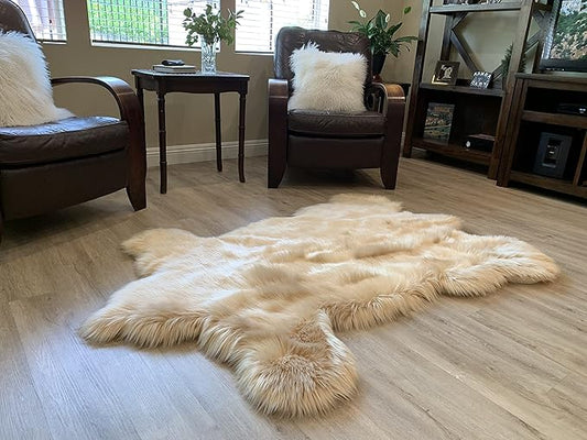 LAMBZY Faux Sheepskin Super Soft Hypoallergenic Silky Shag Bear Rug for Living Room, Kids Room, Sofa (3'x5', Beige)