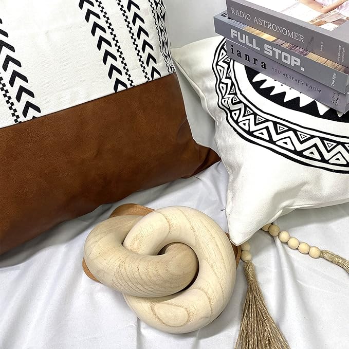 S-SNAIL-OO 2-link Wood Chain Link Decor Wood Knot Decor, Hand Carved Boho Bead, Suitable for Bedroom, Living Room, Coffee Shop Decoration (Wood color)
