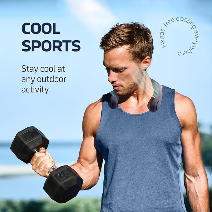 NEXAIR Portable Neck Fan - 3 Speed Rechargeable Bladeless Neck Fan, Adjustable Personal Black Neck Fan For Women & Men Modern Design, Great Cooling Fan For Travel, Indoor, Outdoors & Sports (Blue)