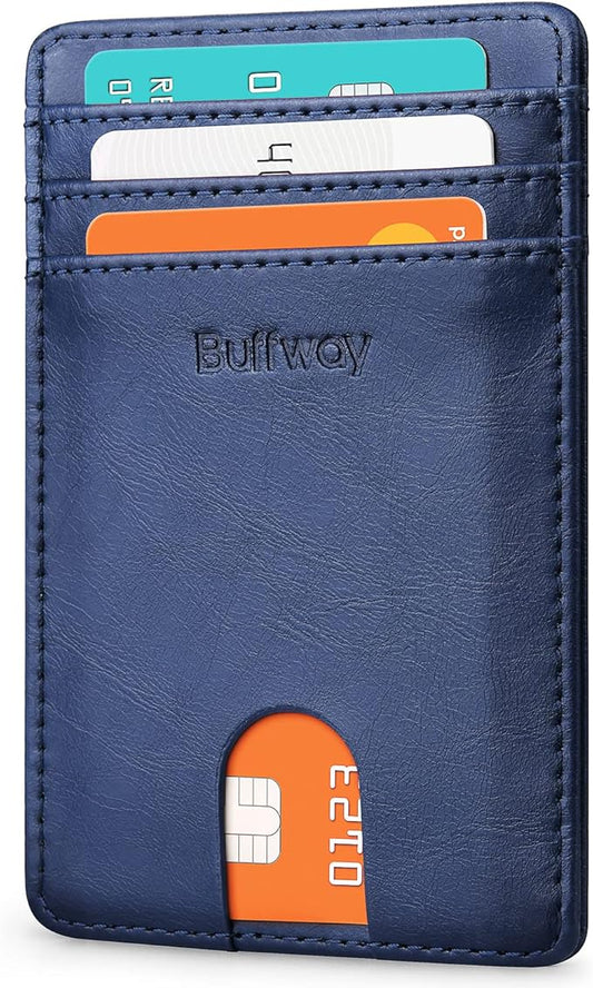 Buffway Mens Slim Wallet, Minimalist Thin Front Pocket Leather Credit Card Holder with RFID Blocking for Work Travel | Minimalist, Thin, Front Pocket, Credit Card Holder, RFID Blocking, for Work Travel