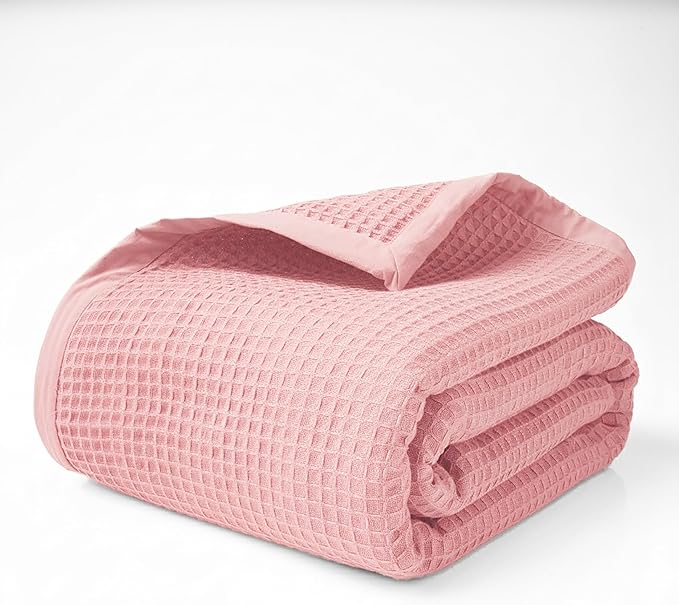 Salt Earth GOTS Certified 100% Organic Cotton Throw Blanket, 55"x60" Waffle Blankets & Throws for Bed, Throw Blanket for Couch, Cozy Christmas Blankets and Throws for Christmas Gifts (Misty Rose)