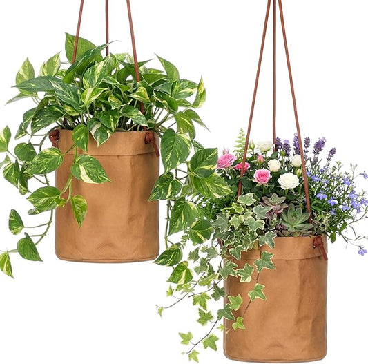 2 Pcs Waxed Canvas Hanging Planter 6'' Sphere Dijon Yellow Hanging Basket Flower Pot Floor Plant Holder Decorative Container for Indoor Outdoor Plants
