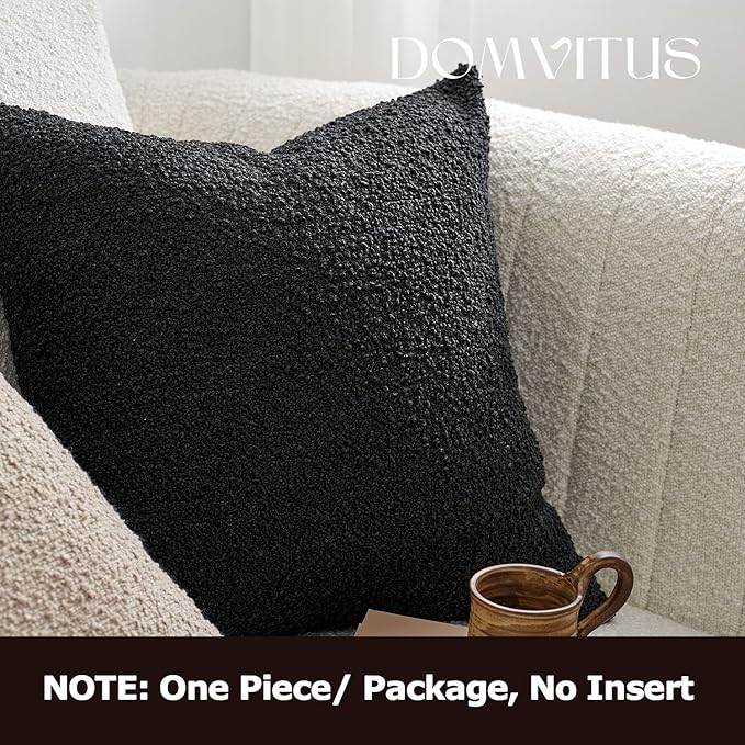 DOMVITUS Boucle Pillow Covers 18x18, Black Decorative Couch Pillows for Living Room, Throw Pillow Covers for Bedroom Chair Sofa Accent Couch Pillows Soft Cushion Case, 1PC