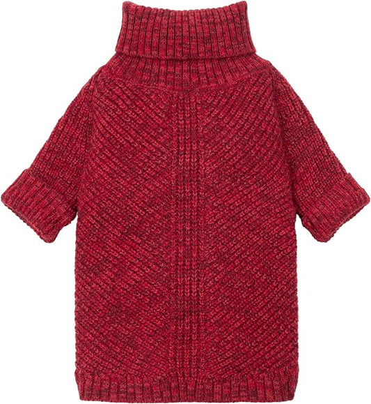 Fitwarm Knitted Turtleneck Dog Sweater, Thermal Dog Winter Clothes for Small Dogs Boy Girl, Holiday Pet Outfit, Heather Dark Red, Medium