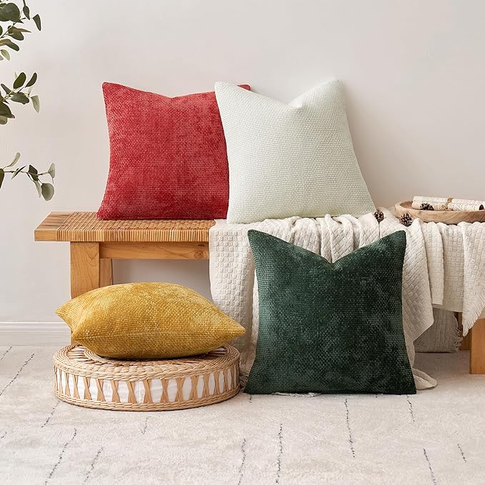 MIULEE Pack of 2 Christmas Red Couch Throw Pillow Covers 20x20 Inch Modern Boho Accent Decorative Pillow Covers Soft Chenille Farmhouse Cushion Covers for Home Decor Bed Sofa Living Room
