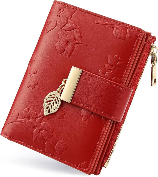 yiijay Small Wallet Women RFID Blocking Leather Bifold Wallet Credit Card Holder for Women Ladies Compact Wallet Mini Purse With Zipper Pocket