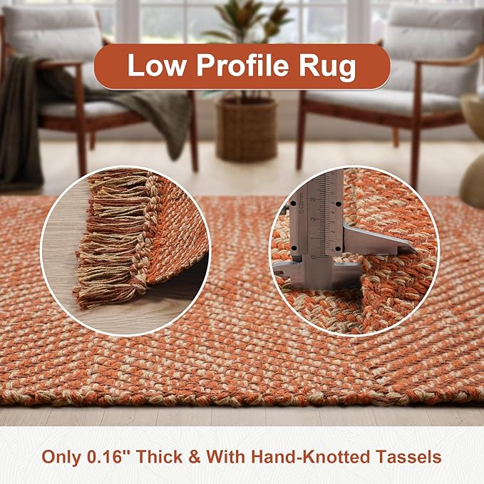 Collive Long Hallway Runner Rug 2.6' x 10', Washable Runner Indoor Entryway Rug, Terracotta Braided Woven Kitchen Runner Rugs Low-Profile Front Door Floor Carpet for Laundry Room Bedroom