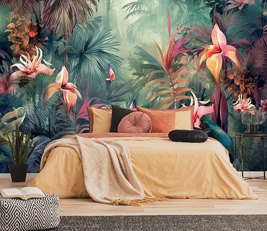 Hand-Painted Abstract Floral Wallpaper, Ink Botanical murals, Backdrop Decorative Wall murals（Non-self-Adhesive）