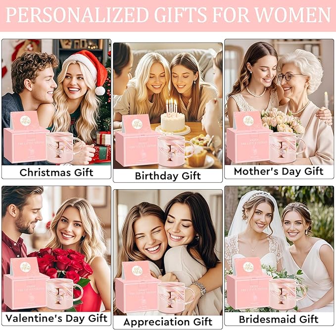 Valentines Day Gifts for Her, Anniversary Birthday Galentines Gifts for Women Mom Grandma Friend Sister Wife Teacher Coworker, Personalized Initial Customized Gift Monogrammed A-Z Coffee Mug 12 OZ(F)
