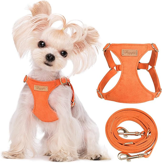 Puppytie No Pull XXS Puppy Harness with Multifunction Dog Leash,Soft Adjustable No Choke Escape Proof Pet Harness Vest,Orange,XXS
