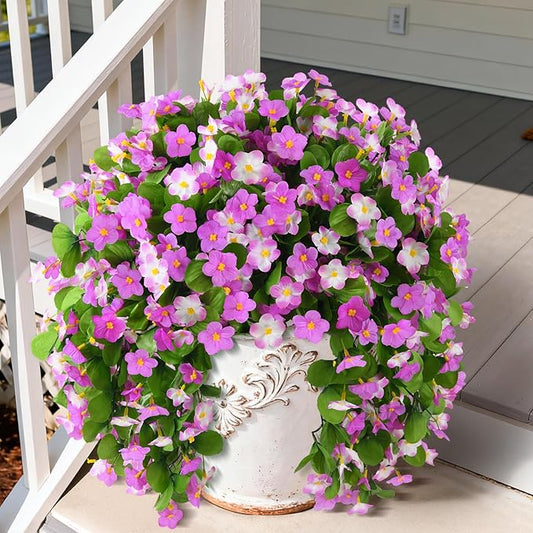 2 Pack Artificial Hanging Flowers, Fake Flowers Hanging Plant Violet Flower, Artificial Faux Silk Spring Flower for Wall Front Door Yard Garden Wedding Outdoor Decoration(Purple)