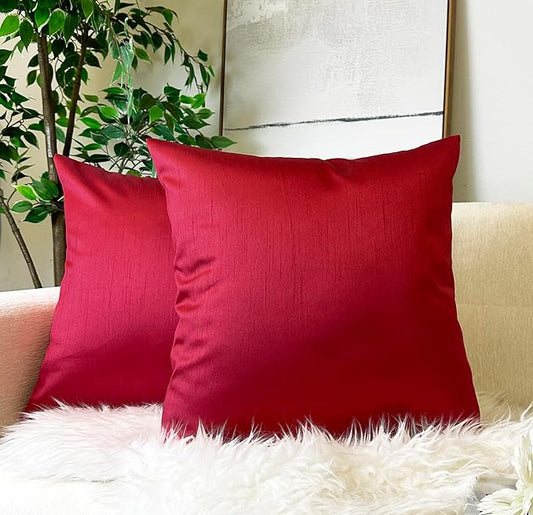 Aiking Home 26x26 Inches Faux Silk Square European Shams, Zipper Closure, Red (Set of 2)