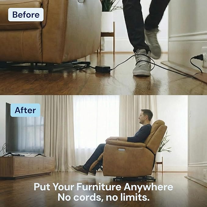 The Blue Cactus 2500mAh Furniture Battery Kit - Battery, Power Transformer, Power Cord - 2-Pin Furniture Connector - with LCD Display for Simple Recliner Chairs