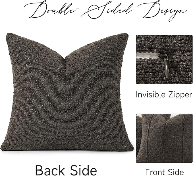 YCOLL Textured Boucle Throw Pillow Covers 18x18 Pack of 2 - Soft Neutral Striped Cushion Covers, Cozy Accent Decorative Pillow Covers for Couch, Sofa, Bed, Living Room (Dark Gray)
