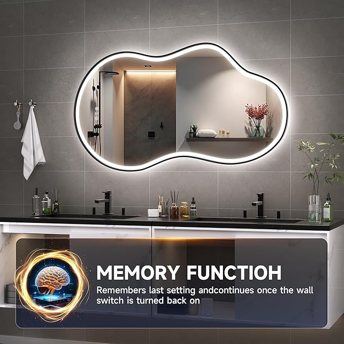 Hasipu Irregular Bathroom Mirror with Lights - 24"x35" LED Asymmetrical Wall Mirror, Abstract Modern Lighted Vanity Mirror for Wall, Anit-Fog, Dimmable, Memory, Vertical/Horizontal (Black