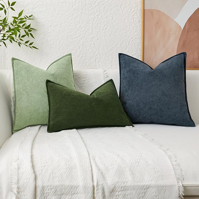 Kevin Textile Spring Waterproof Decorative Pillow Covers Sage Green 24x24 Inch Pack of 2 Soft Boucle Textured Euro Pillowcases Elegant Accent Pillows for Couch Sofa Chair Bed Home Decor Indoor Outdoor