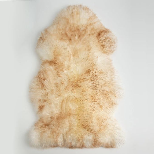 HUAHOO Premium Genuine Sheepskin Rug Real Australia Sheepskin Natural Luxury Fluffy Lambskin Fur Area Rug Seat Covers for Kids Bedroom Sofa Chair Cover Pets Dogs Mat Double Pelt/2' x 3' Brown Tipped