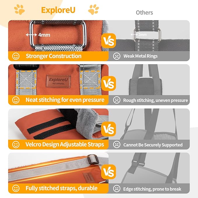 ExploreU Dog Sling for Back Legs Dog Lift Harness Magic Tape Hip Support Harness Rehab to Help Senior,Injured,Arthritis,Hip Dysplasia,Weak Rear Leg,Disabled,After ACL/CCL Surgery,TPLO Dogs (Brown, M)