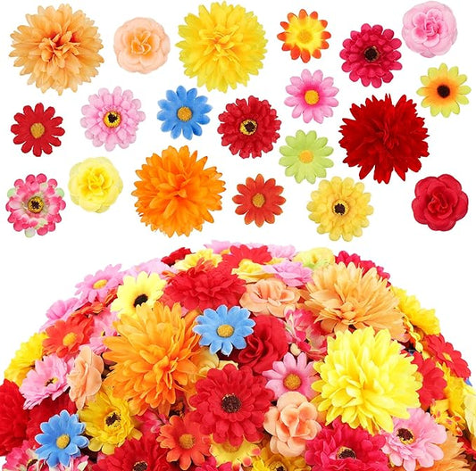 210Pcs Mini Silk Flower Heads Small Fake Mums Rose Faux Flowers Bulk for Crafts Artificial Loose Fabric Flowers Heads Sunflower Bulk for Wedding Hair Cap Dresses Fall Home Decorations (Orange)