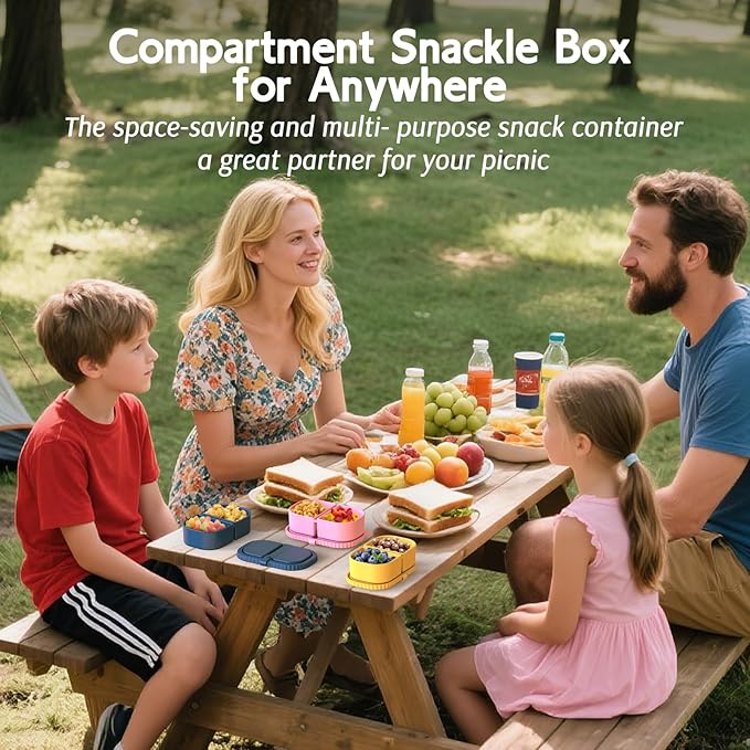 ICEROYCE 6 Pack Reusable Silicone Snack Containers with Lids, Mini Containers 2 Compartments, Portable Silicone Food Storage Box for Picnic, Lunch, Office (6)
