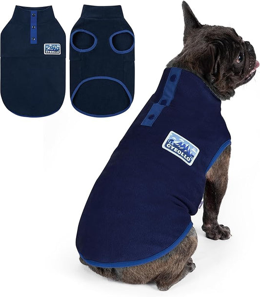 cyeollo Small Dog Sweater, Stretchy Soft Fleece Sweater Pullover Dog Vest Lightweight Turtleneck Warm Winter Doggie Clothes for Puppy Cats Apparel, Navy Blue S