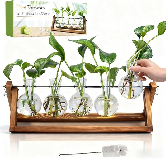 Plant Propagation Station, Propagation Vases for Plants, Unique Gardening Birthday Gifts for Women Plant Lovers Mom Best Friend - 5 Bulb Glass Vases