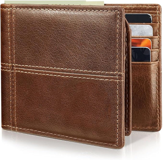 Artpaxy Mens Wallet Bifold Genuine Leather RFID Blocking Wallet for Men with 2 ID Windows 12 Card Holders 2 cash pockets 1 Gift Box