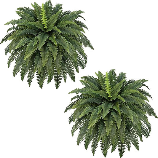 42" Artificial Boston Fern Large Bush Plants, 2 Bundles of Fake Ferns with 65 Fronds for Outdoors Home Decor