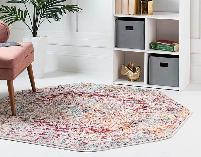 Rugs.com Arlington Collection Rug – 8 Ft Octagon Multi Medium-Pile Rug Perfect for Living Rooms, Kitchens, Entryways