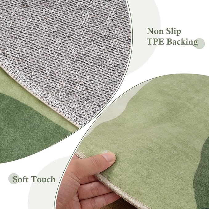Sunrise Circle Area Rug 5ft, Large Round Rugs for Living Room Non-Slip Washable Bedroom Carpet, Mountain Modern Throw Mat for Dining Room Nursery Classroom(Green)